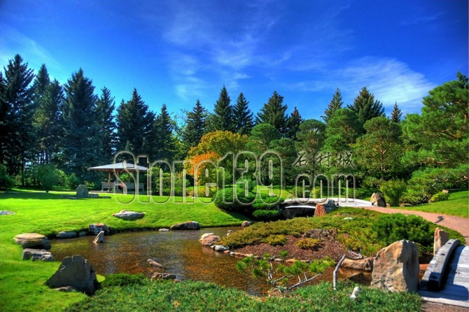 日式風格的園林景觀裝飾有山有水有石材