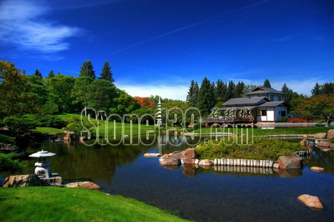 日式風格的園林景觀裝飾有山有水有石材