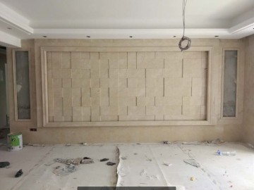 石材背景墻 方塊格子凹凸效果拼貼