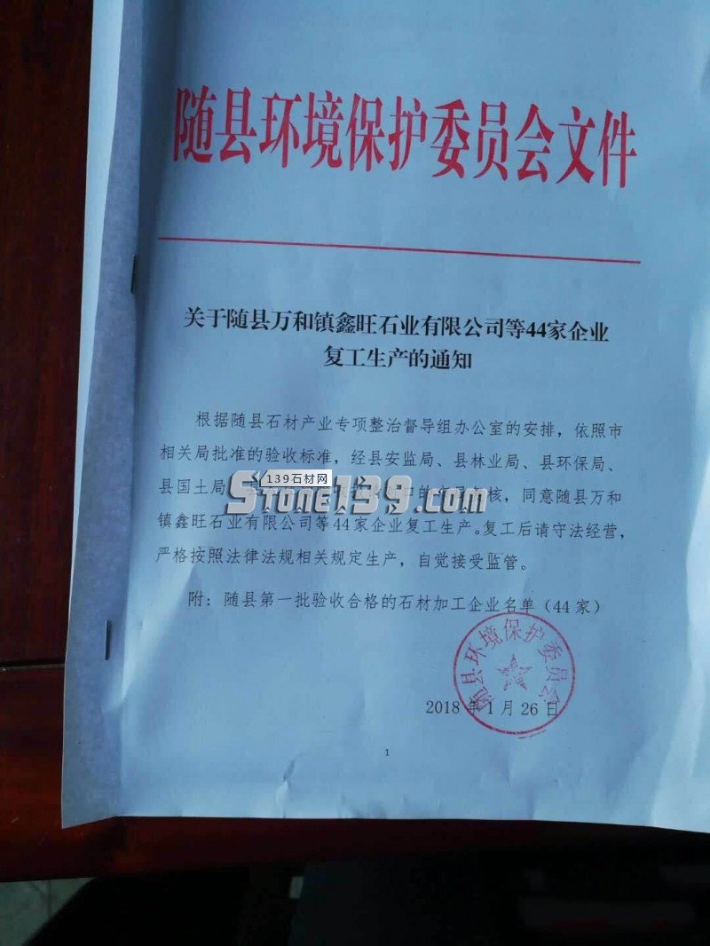 關(guān)于湖北省隨州市隨縣石材產(chǎn)業(yè)第一批驗(yàn)收合格的石材加工企業(yè)名單