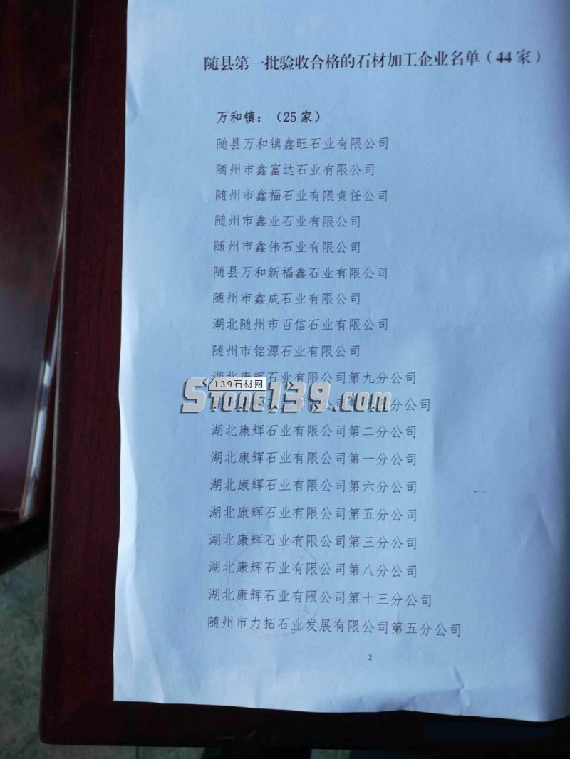 關(guān)于湖北省隨州市隨縣石材產(chǎn)業(yè)第一批驗(yàn)收合格的石材加工企業(yè)名單