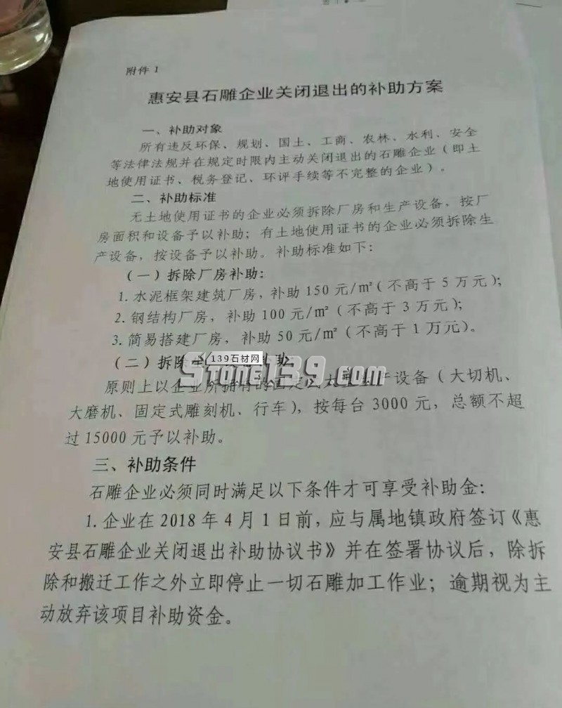 惠安石雕企業關閉退出「補助方案」