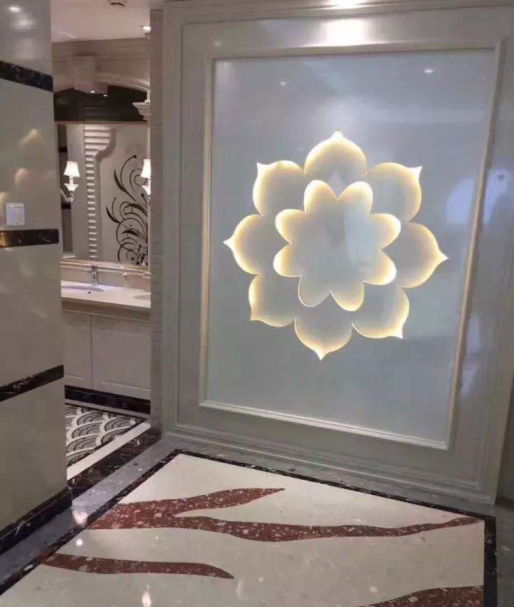 石材水刀拼花工藝 | 玄關(guān)電視背景墻設(shè)計(jì)案例