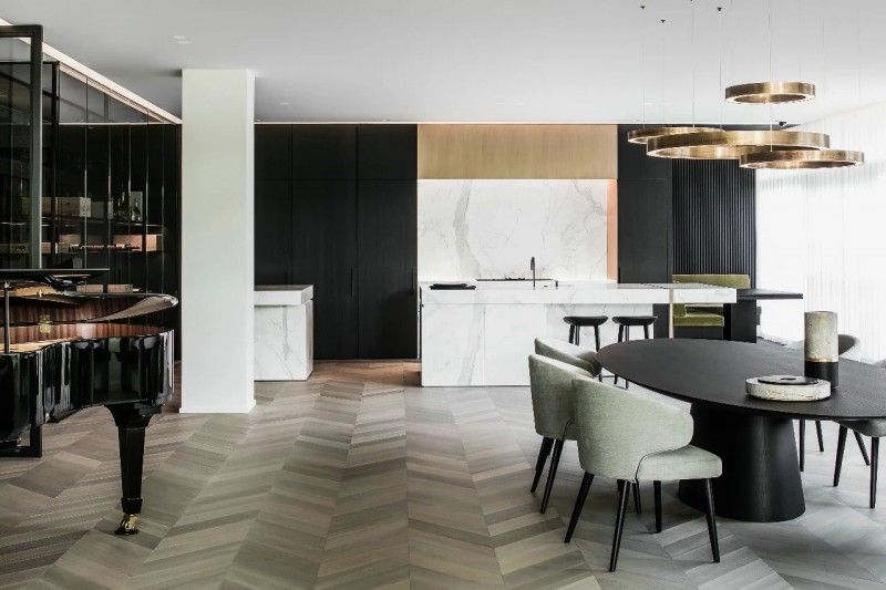 大理石裝飾的室內空間 黑白灰色經典國際范