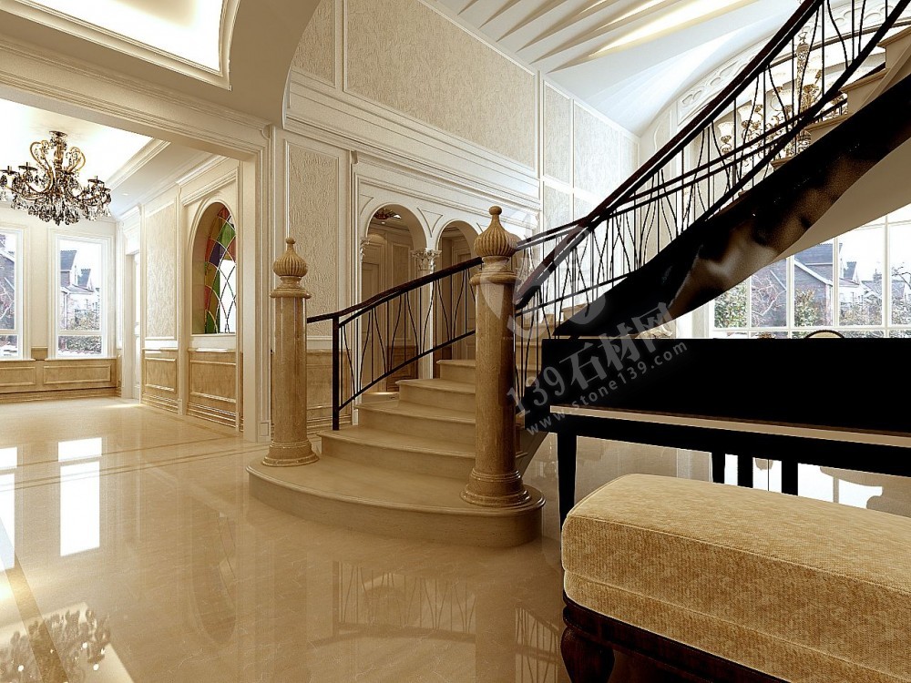 別墅石材樓梯，別墅大理石樓梯裝飾案例