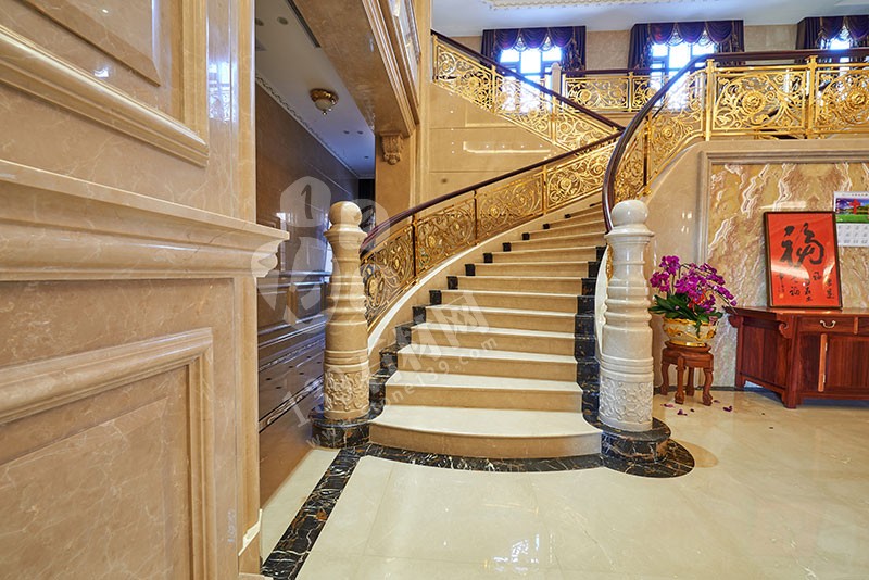 別墅石材樓梯，別墅大理石樓梯裝飾案例