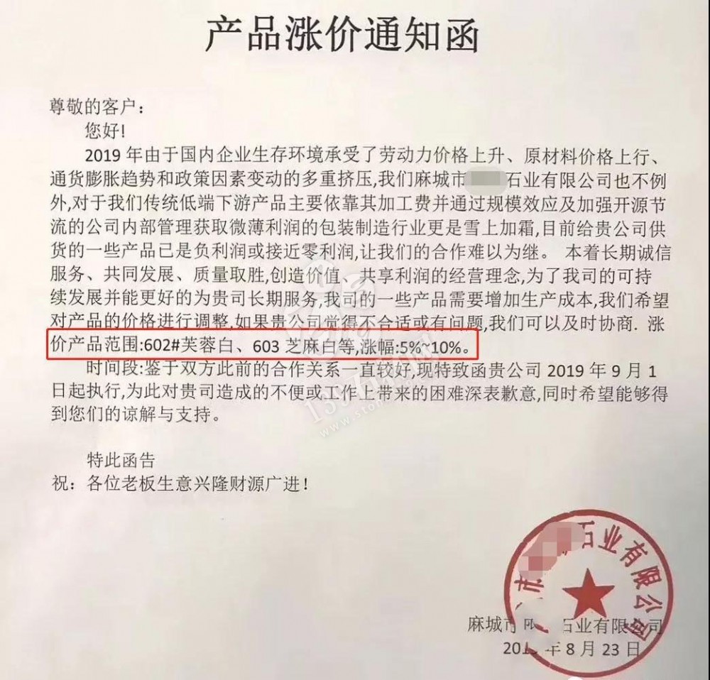 原材料一路上漲，麻城市多家石企發布漲價通知！