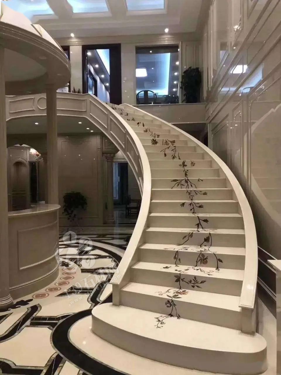 美呆了！大理石樓梯追紋（水刀拼花）效果制作工藝全流程介紹