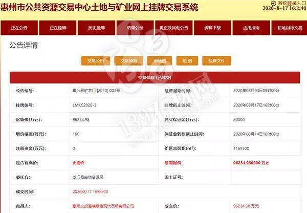 總支出達65.42億元！惠州交投葛埔綠色現代石場拿下龍門花崗巖采礦權