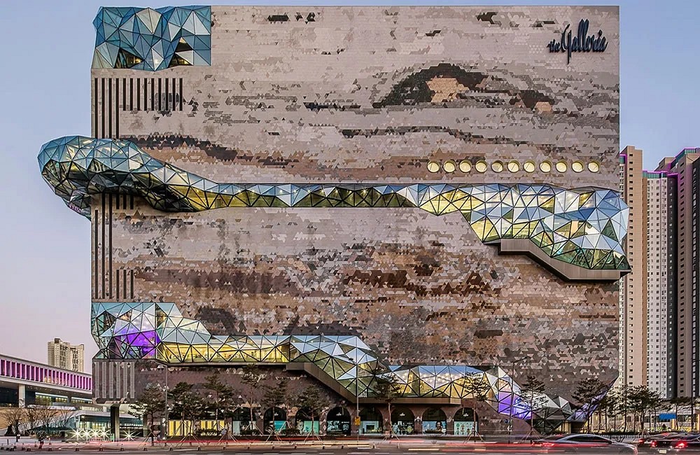 韓國(guó)首爾市中心125000塊花崗巖馬賽克外墻磚打造的巨型隕石建筑