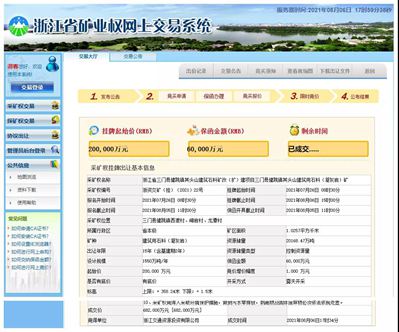 浙江臺州三門縣一建筑石料成交價(jià)68.2億!天價(jià)礦權(quán)再創(chuàng)歷史新高！