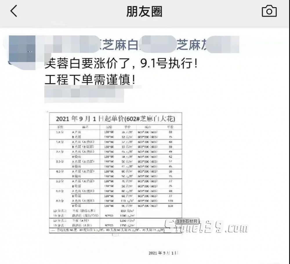 湖北麻城芝麻白大花G602芙蓉白9月1日起漲價，附最新報價表！