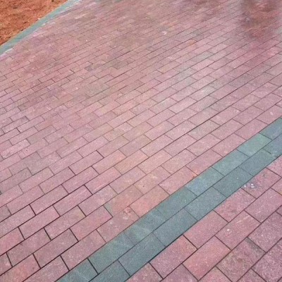 福壽紅石材火燒面地鋪板搭配青石 小規格長方形地鋪