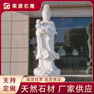 大型供奉寺廟石雕觀音像專業(yè)生產(chǎn)三面觀音滴水觀音